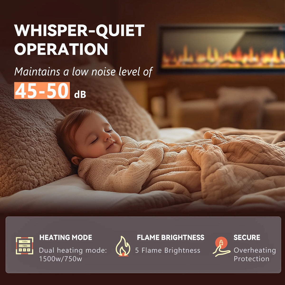 Simzlife 50 inch Indoor Electric Fireplace, Wall Mounted Recessed Freestanding Fireplace with Remote Control, Fireplace Heater with Adjustable Flame Color, Linear Fireplace with Timer
