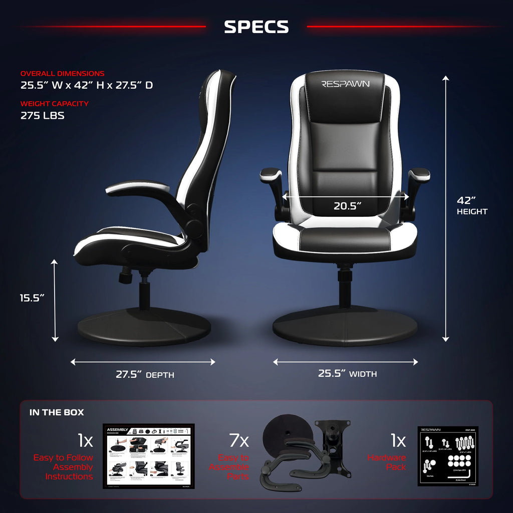 RESPAWN 800 Swivel Rocker Gaming Chair - Ergonomic Floor Gaming Seat with Lumbar Support, Flip Up Armrest, High Back, Pedestal Base, Comfortable No Wheels Console Video Game Rocker Chair - Red