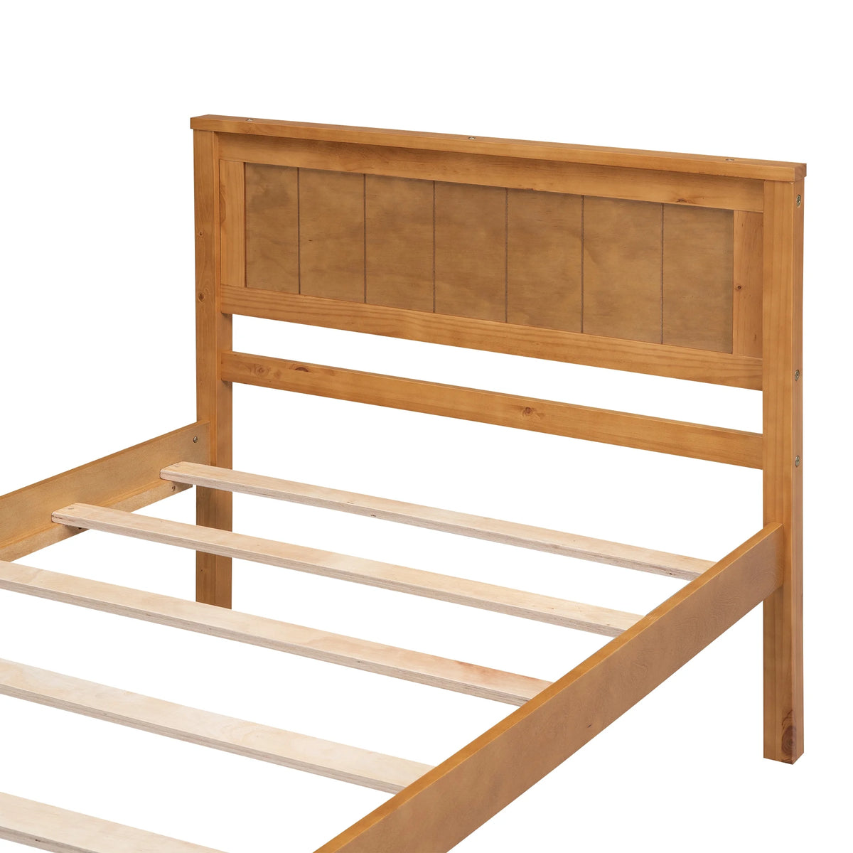 Euroco Twin Platform Bed, Modern Wood Frame Bed with Headboard and Slats for Kids Room, Oak