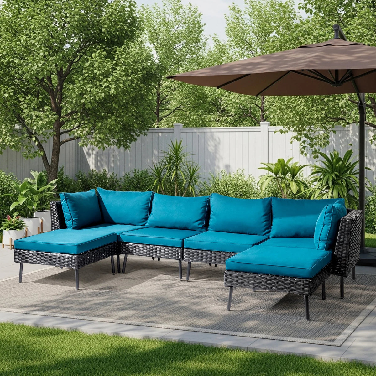 Ktaxon 7-Piece Wicker Patio Furniture Set, Patio Furniture Set with Water Resistant Thick Cushions and Coffee Table, Beige