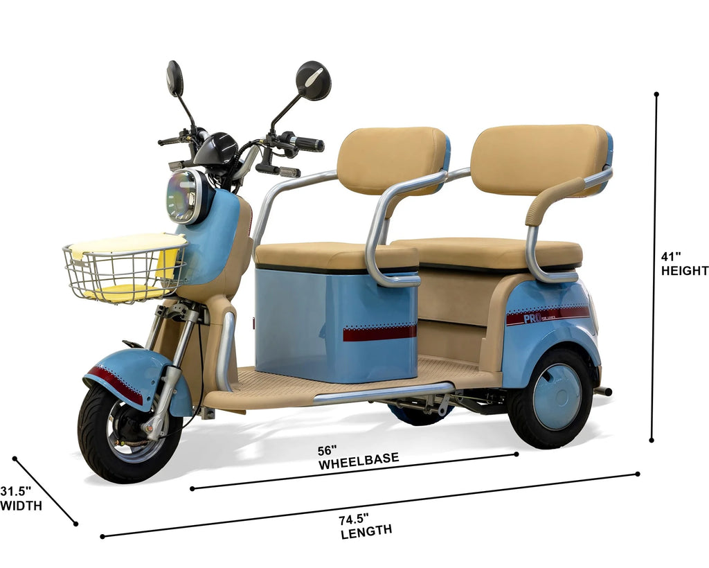 Massimo MGC E-Trike 3-Wheel Electric Cart �C 17 MPH, 2-Seater Adult Scooter �C Blue
