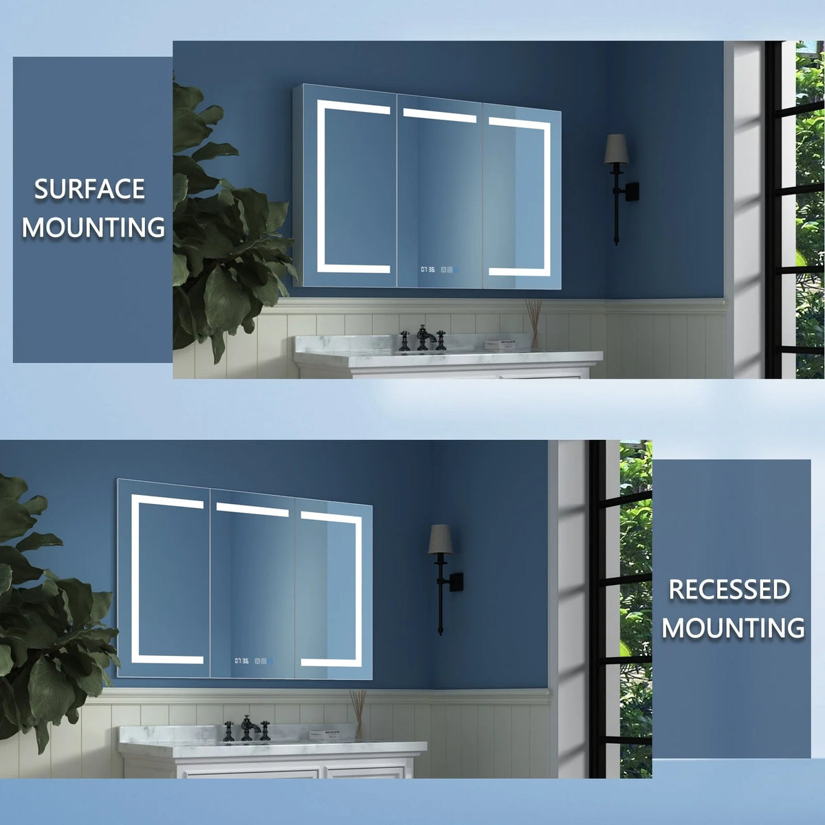 ExBrite   LED Lighted Bathroom Medicine Cabinet with Mirror Recessed or Surface led Medicine Cabinet 48"x 32"