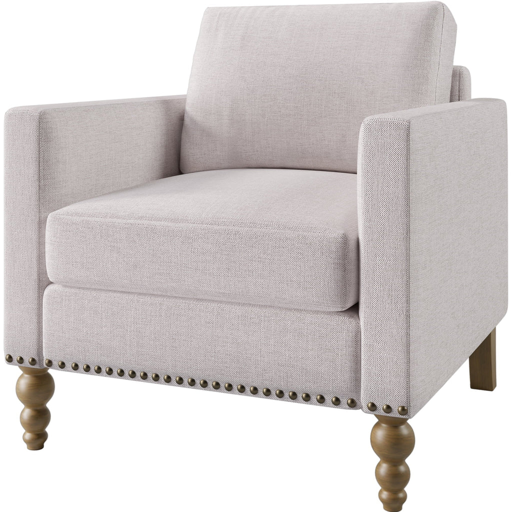 SYNGAR Accent Chair for Living Room, Bedroom Comfy Reading Armchair, Mid Century Modern Arm Chair Soft Linen Upholstered Cozy Side Single Sofa Chair Nailhead Trim Decor Relaxing Seating, Beige