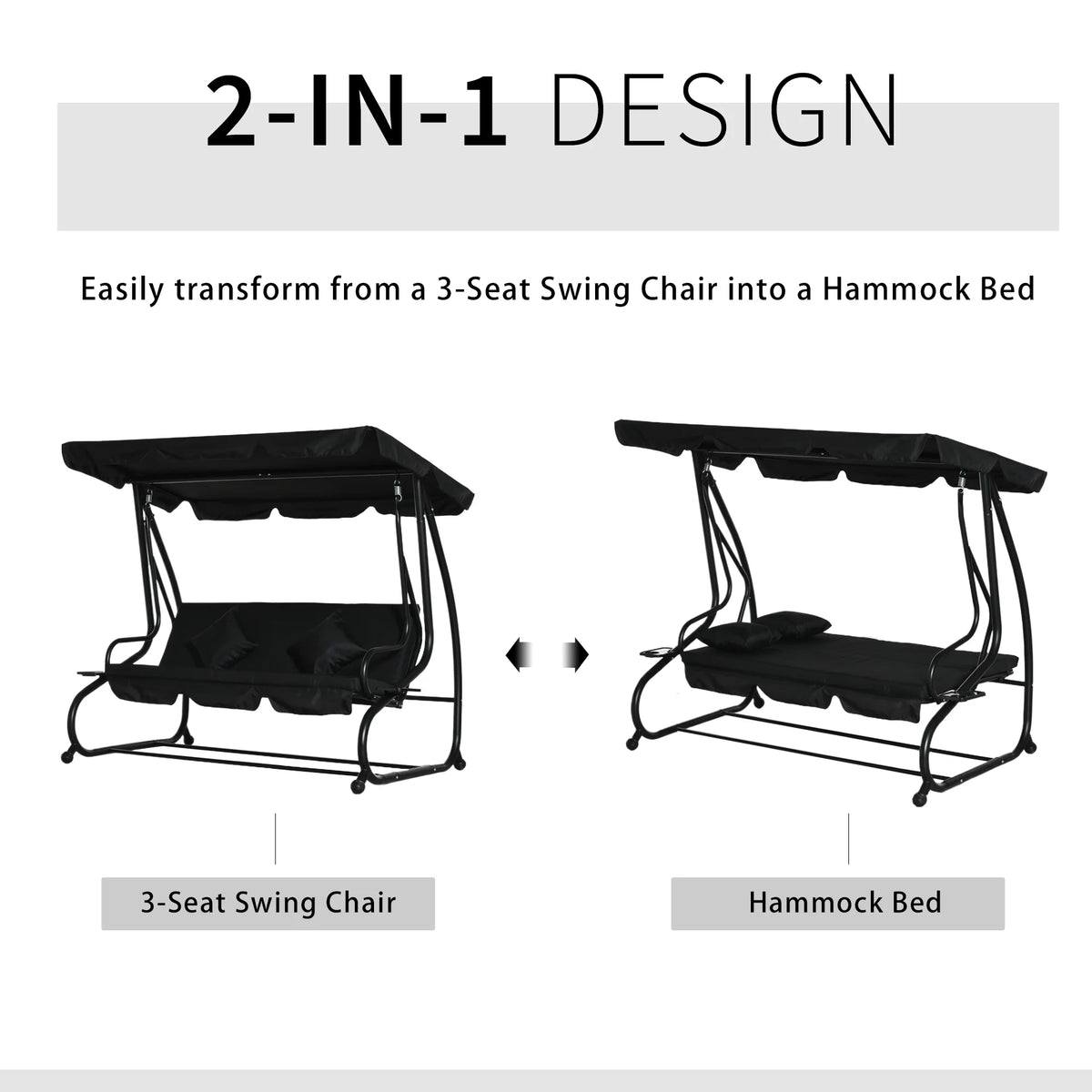 Outsunny 3-Seat Steel Outdoor Canopy Porch Swing with Cushions and Pillows, Light Brown