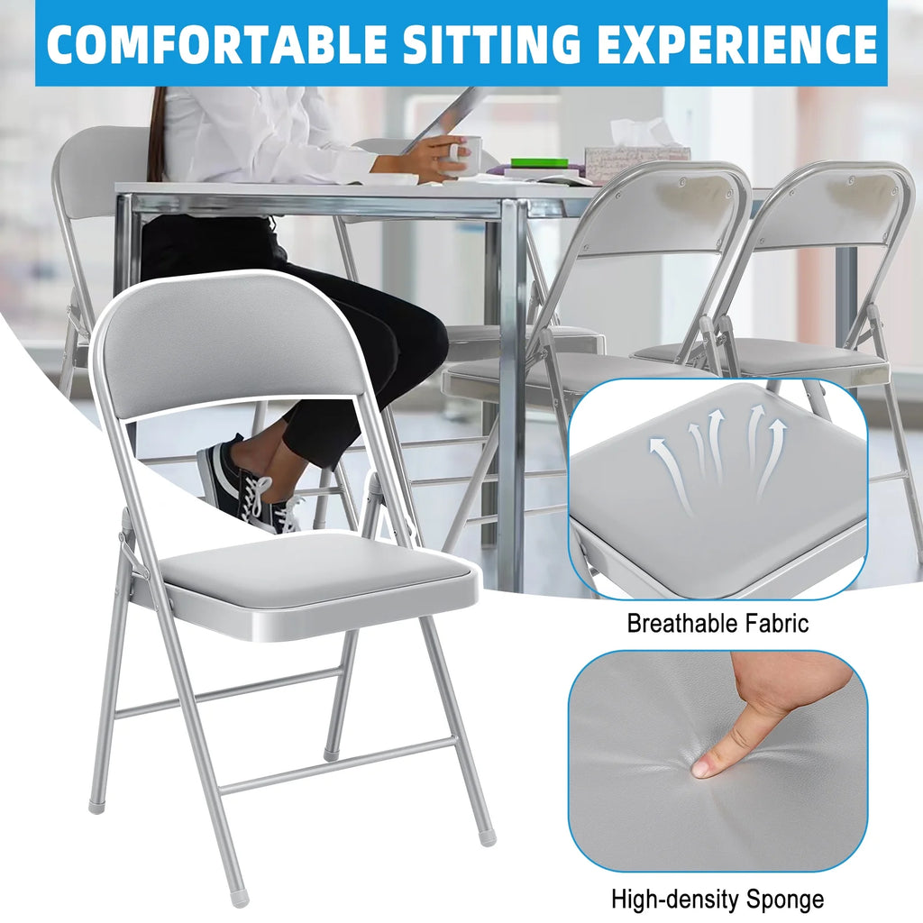 SUGIFT 4 Pack Vinyl Padded Folding Chair Portable Dining Chairs for Indoor and Outdoor