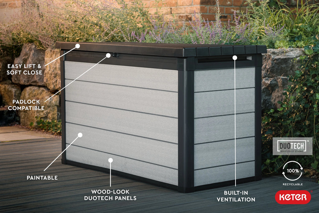 Keter Denali Grey 200 Gallon Durable Resin Outdoor Storage Deck Box Ideal Store Garden Tools and Pool Toys, Grey