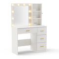 Makeup Vanity with Mirror and 3 Color Lights,Vanity Dressing Table with USB Charging Station,4 Drawers,Open Storage Shelves,White