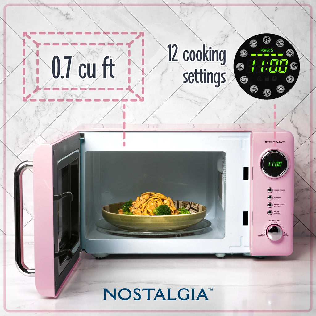 Nostalgia Retro Microwave for Countertop 0.7 cu ft Vintage Microwave, Pink