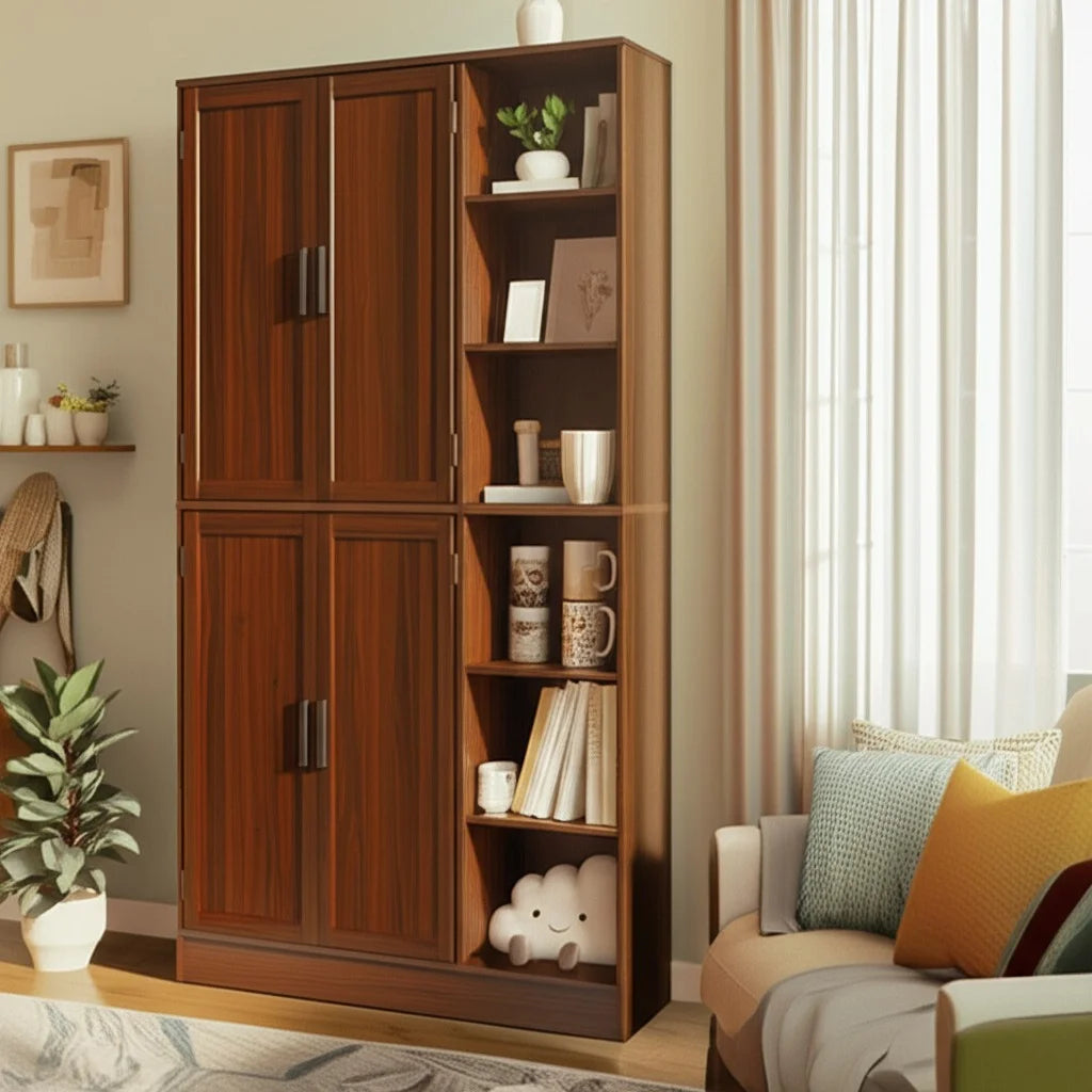63" Tall Kitchen Pantry, Kitchen Pantry Cabinet with 4 Doors and Adjustable Shelves, Storage Cabinet for Dining Room, Laundry Room, Oak