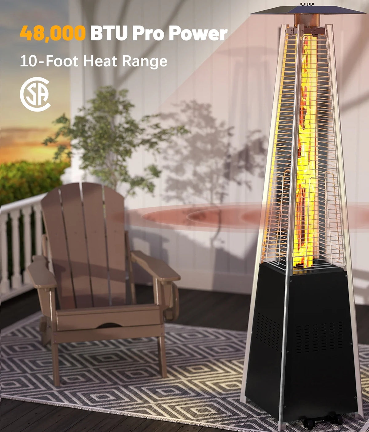 NAVINE Patio Heater, 48,000 BTU Propane Pyramid Patio Heater with Wheels, Bronze
