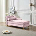 60.6" Velvet Chaise Lounge with Storage, Small Sofa Trimmed with Solid Metal Legs with 1 Pillow, Pink