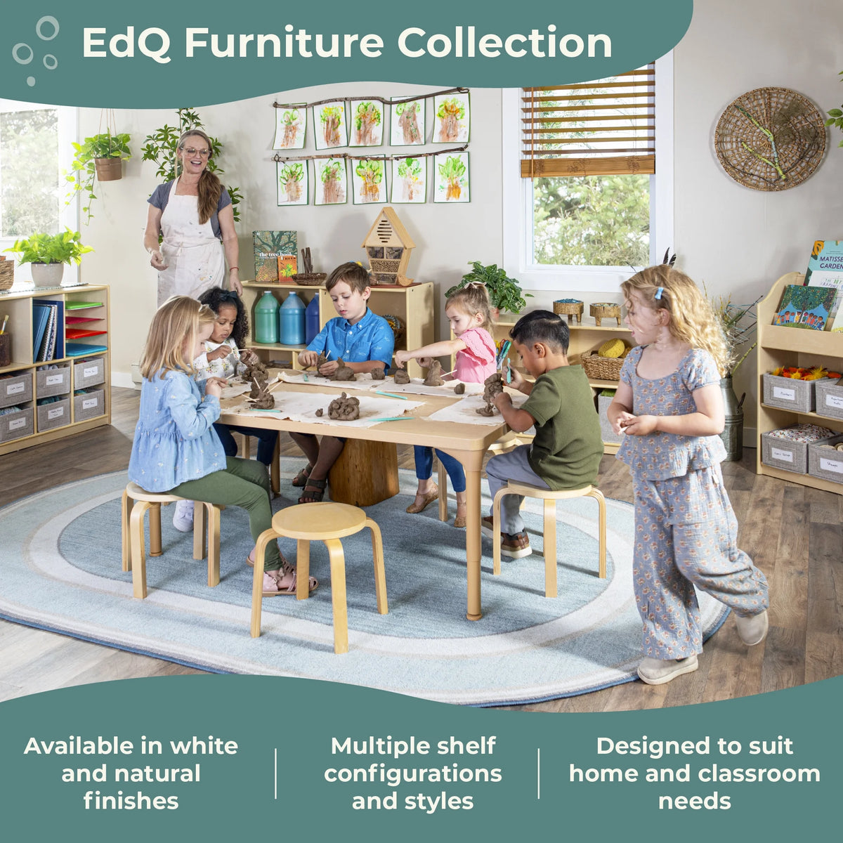 Guidecraft EdQ Reading Nook - Natural: Children's Wooden Bedroom Reading Bench, Kids' Bookshelf, Toy Cubby Organizer and Cube Storage