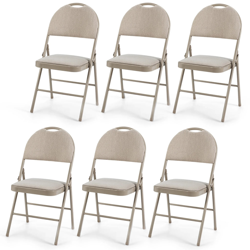 Costway Set of 6 Folding Chairs Fabric Upholstered Padded Seat Metal Frame Home Office Beige