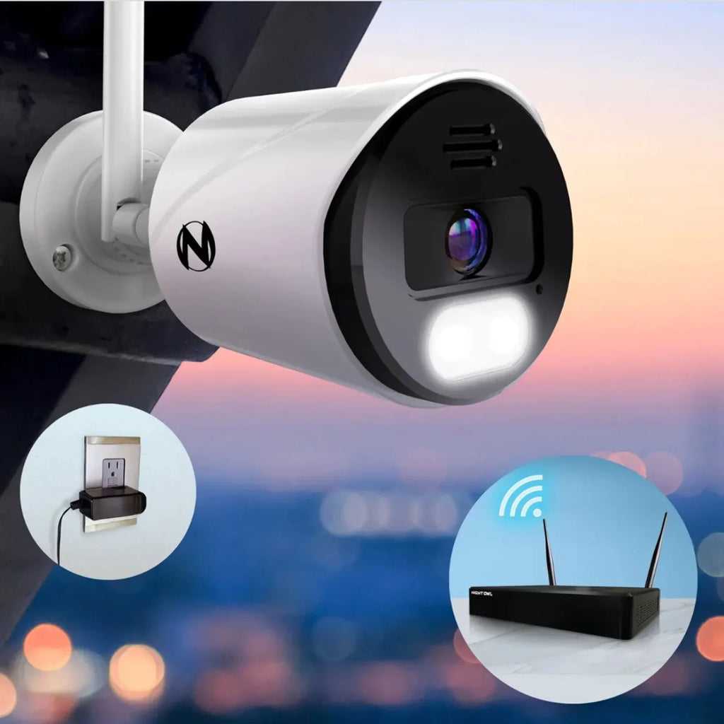 Night Owl 10 Channel 4K Bluetooth Wi-Fi NVR with 1TB Hard Drive and 4 Wi-Fi IP 4K Spotlight Cameras with 2-Way Audio and Audio Alerts and Sirens