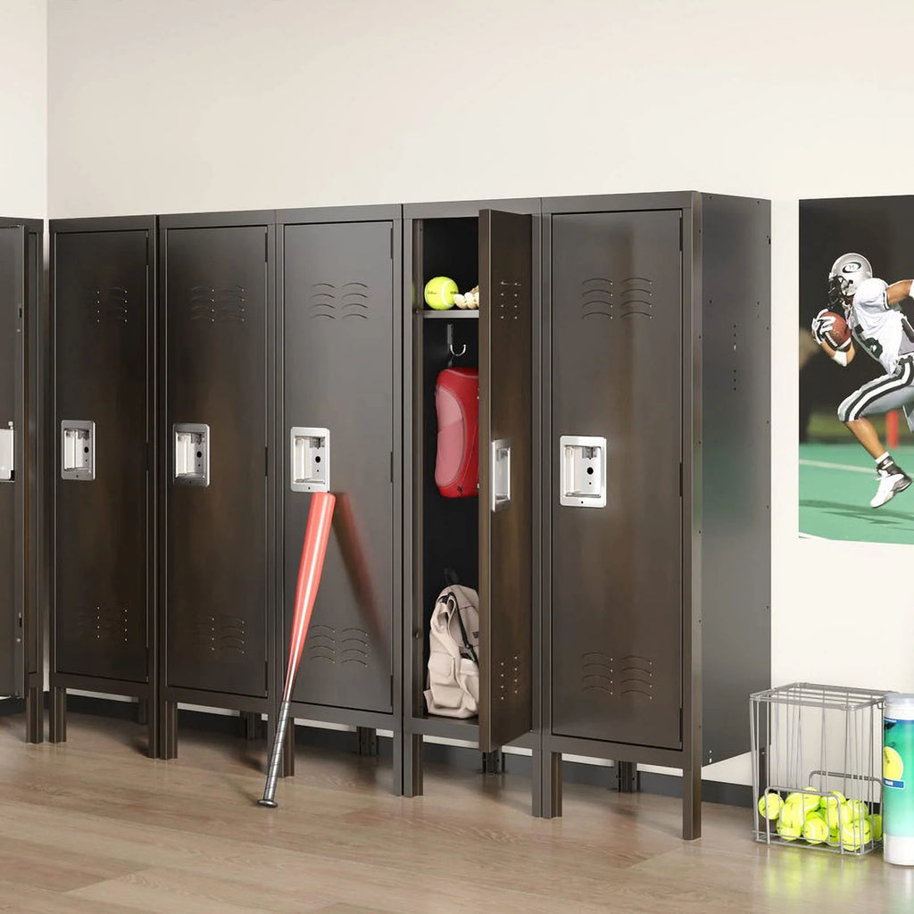 MIIIKO Metal Storage Locker, Industrial Storage Cabinet with Doors and Shelves, Stylish and Sturdy 6 Compartment with Lockable Doors, for Home Office, Club and Bar