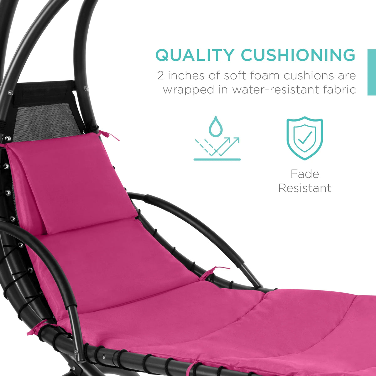Best Choice Products Hanging Curved Chaise Lounge Chair Swing for Backyard, Patio w/ Pillow, Shade, Stand - Teal