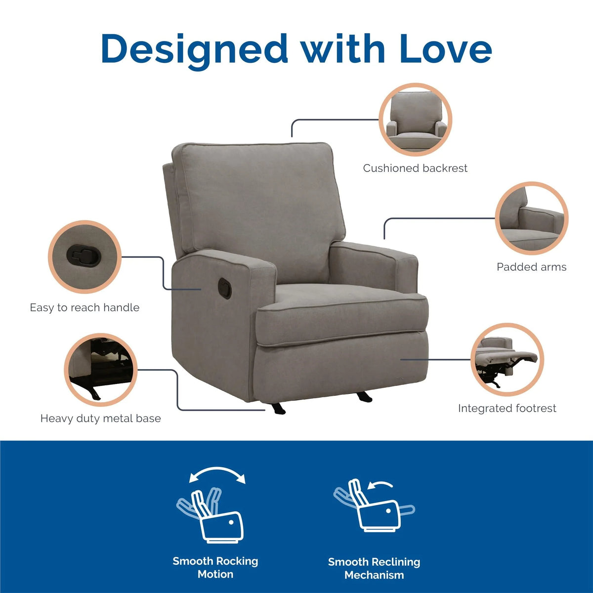 Baby Relax Salma Rocker Recliner Chair, Taupe Chenille