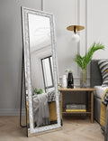 KOHROS 58"x18" Crystal Full Length Standing Floor Mirror Full Body Mirror Silver