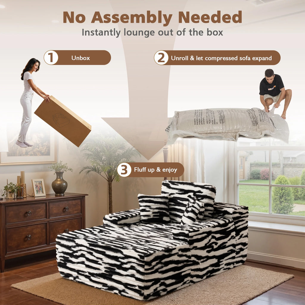 Ovios 67'' Oversized Chaise Lounge Chair Indoor Cloud Plush Corduroy Floor Sofa Bed Deep Seat No Assembly Couch for Living Room, Black