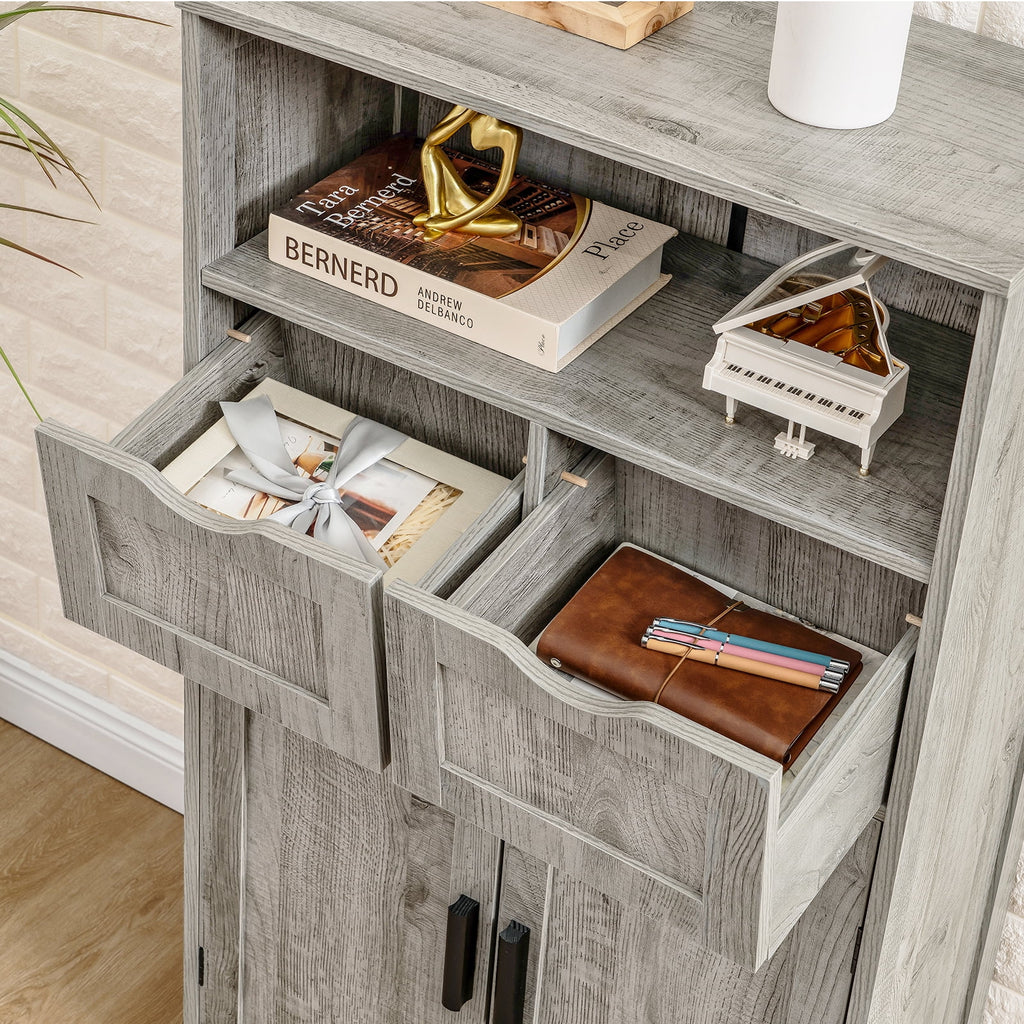 FANGSUM Rattan Storage Cabinet with 2 Drawers & 2 Shelves, Floor Cabinet for Living Room