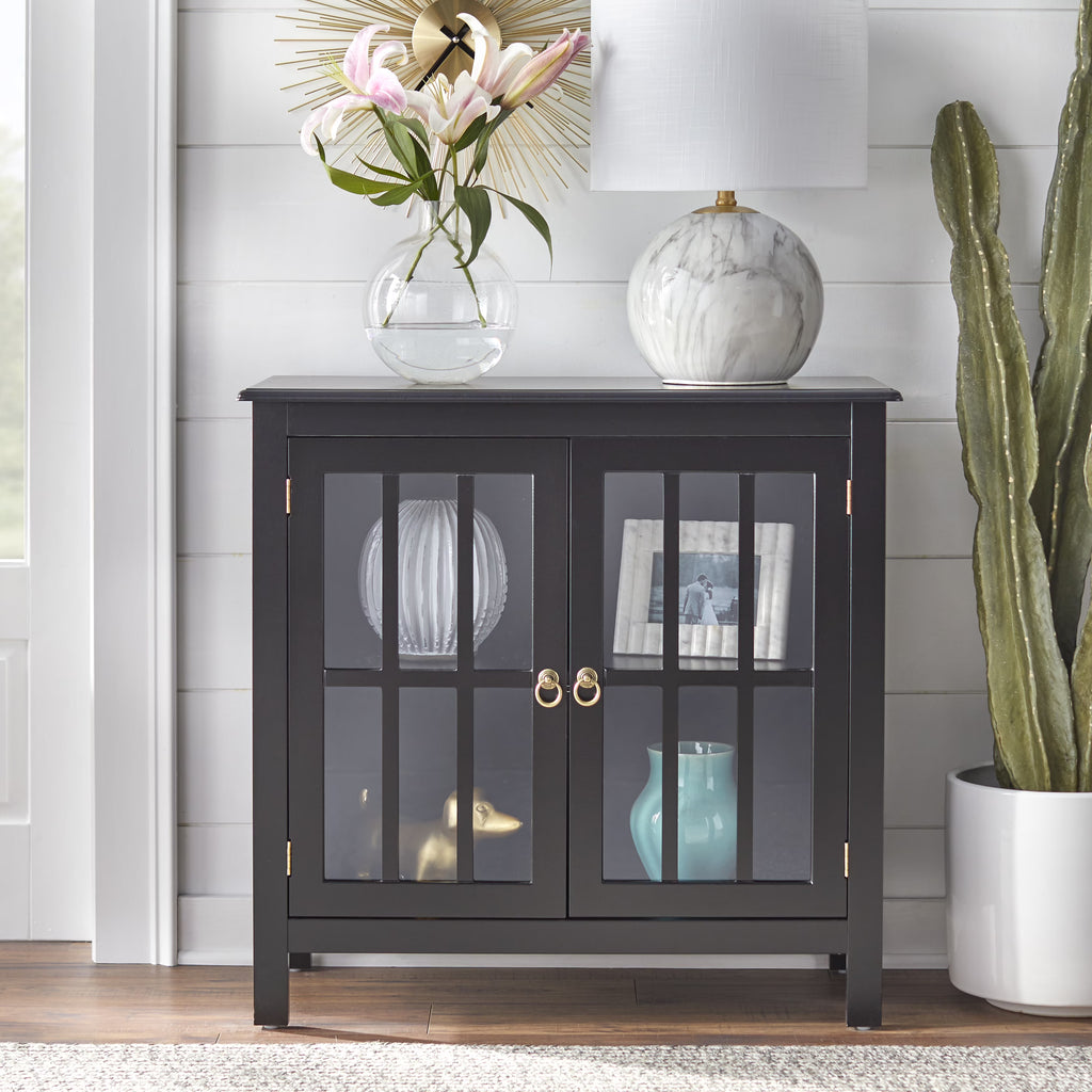 Simple Living  Portland 2-Door Glass Cabinet Antique White