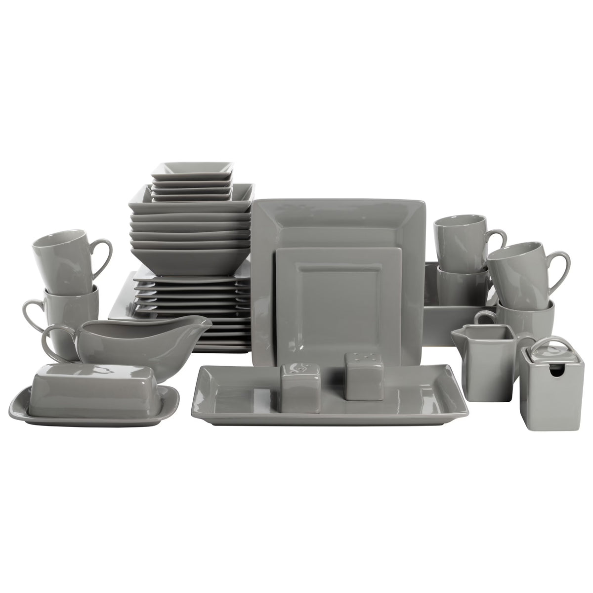 10 Strawberry Street Nova Square 40 Piece Stoneware Dinnerware Set, Gray