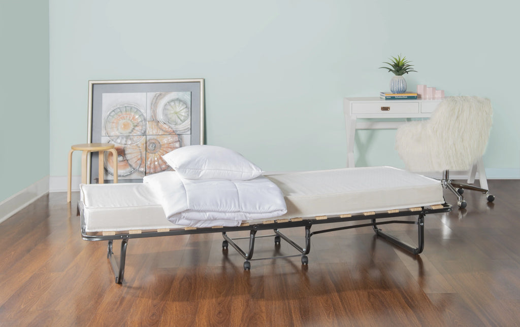 Linon Luxor Folding Rollaway Guest Bed with 4" Foam Mattress with Memory Foam Layer, Single-Size