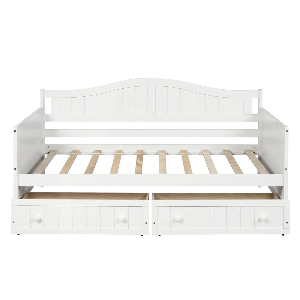 Twin Daybed with 2 Storage Drawers, Indoor Outdoor Sofa Day Bed Frame for Bedroom Living Room, White 78.2x42.3x35.4inch