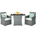 GVN Backyard Furniture Sets,Outdoor Furniture Sets,3 Pieces Patio Rattan Furniture Set with Cushioned Armrest Sofa-White