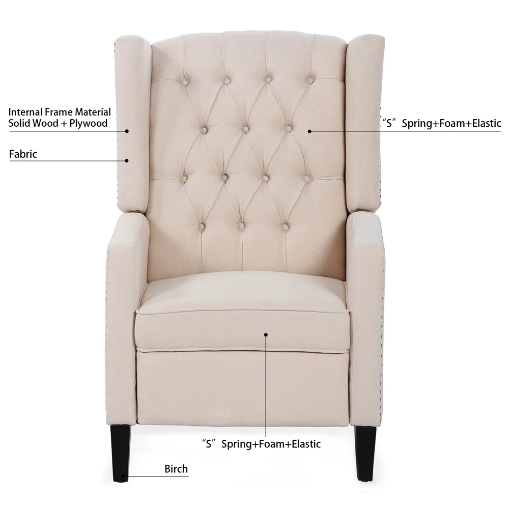 Triple Tree Modern Fabric Foam Wood Solid Print Nailhead Trim Accent Chair, Beige