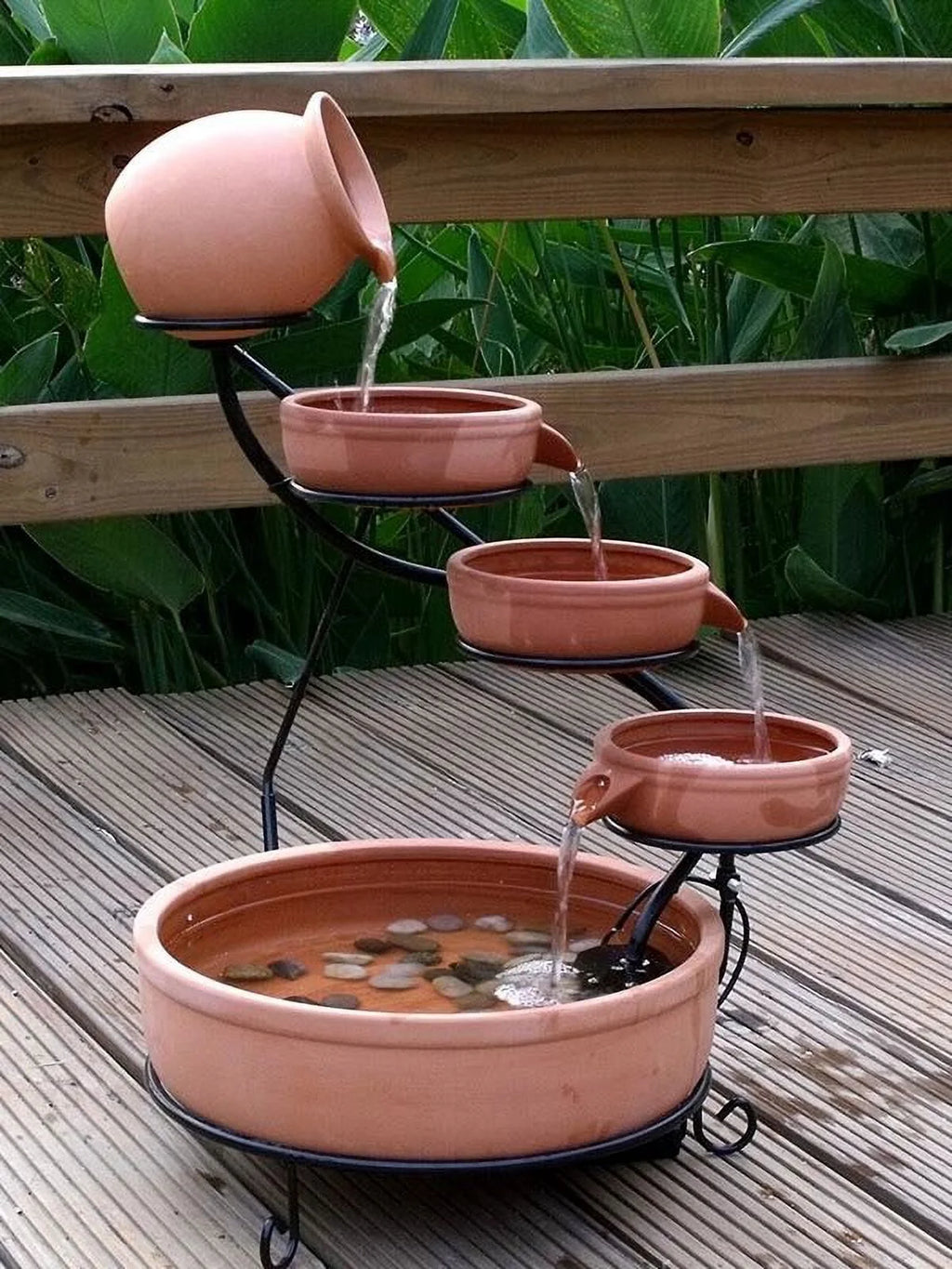 ASC Sundance Terracotta Solar Water Fountain Cascade w/ Battery/Timer LED Lights