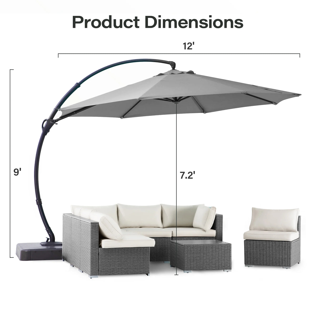 LAUSAINT HOME 11FT Patio Umbrella with Base, Outdoor Deluxe Curvy Cantilever Umbrella for Patio Pool Deck, Champagne