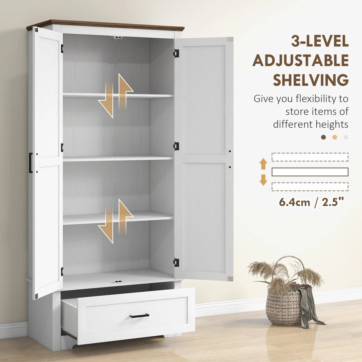 HOMCOM 69" Tall Kitchen Storage Cabinet with Adjustable Shelves, Black