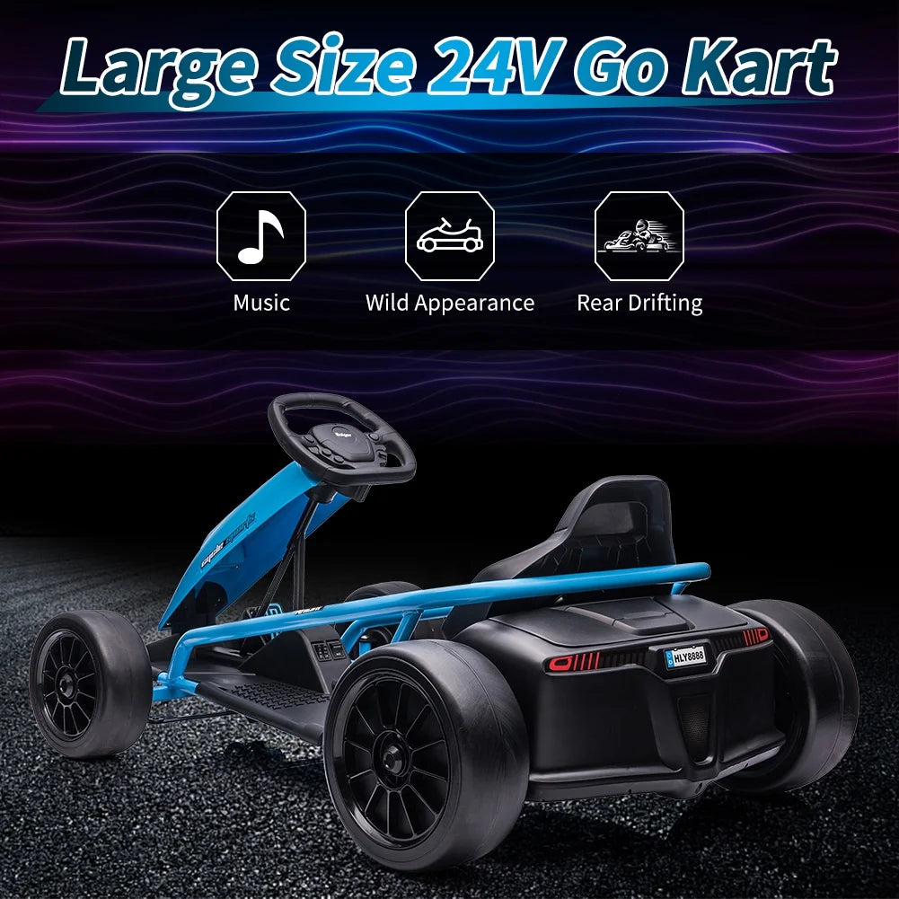 Geetinfly Go Kart for Kids,24V Battery 300WX2 Motors Pedal On Foot Go Cart,8MPH High Speed Drifting Car with Slow Start Function,Music,White