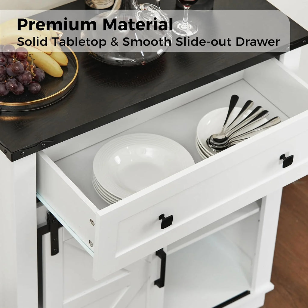 JINSEED Bar Cabinet with Drawer, Wine Bar Buffet Sideboard with Adjustable Storage, White