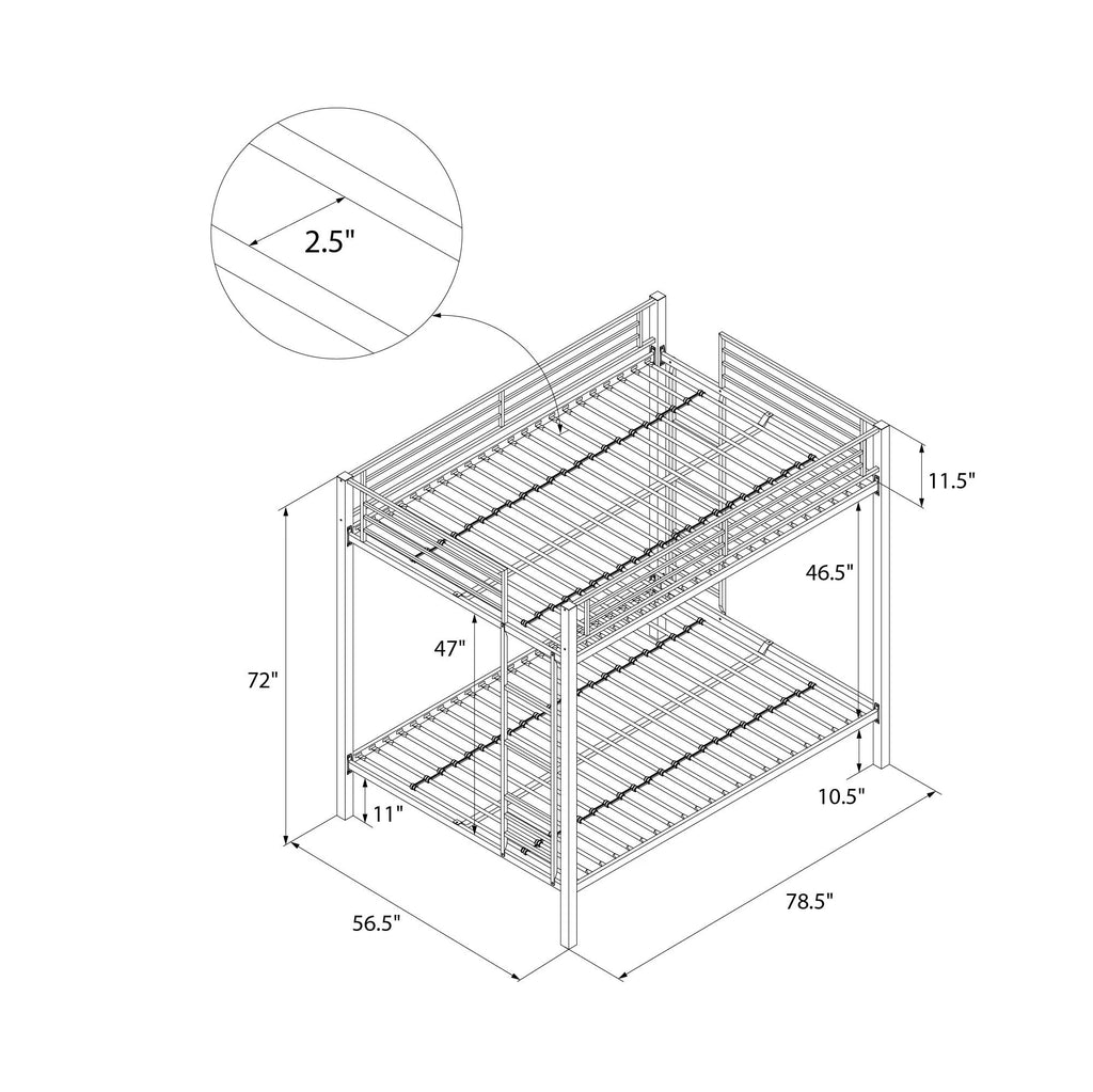 DHP Sidney Full over Full Metal Bunk Bed, Silver