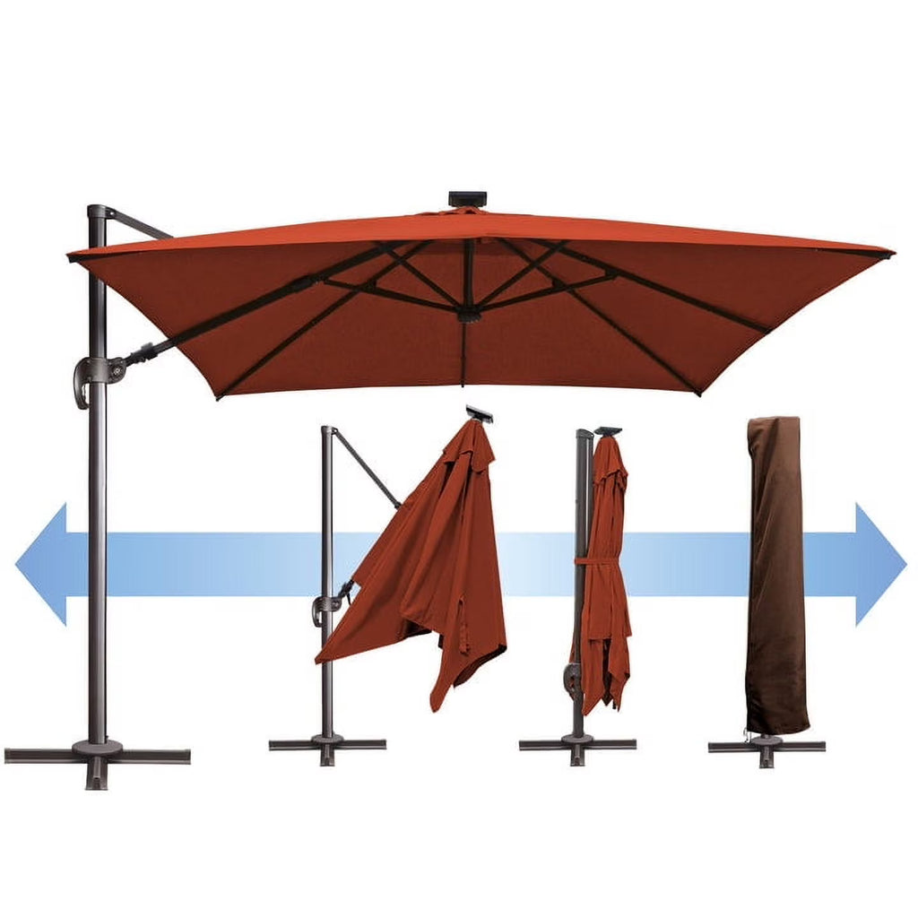 SUNRISEUMBRELLA Square 10'x10' Deluxe Roma square cantilever umbrella, With LED light(Heather Beige)