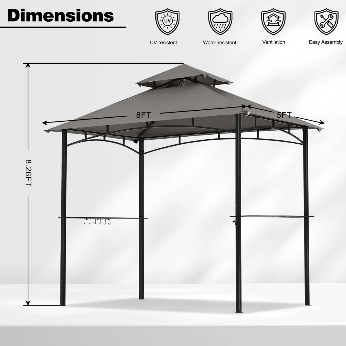 MASTERCANOPY 8' x 5' Grill Gazebo Outdoor BBQ Gazebo Canopy with LED Lights for Patio, Brown