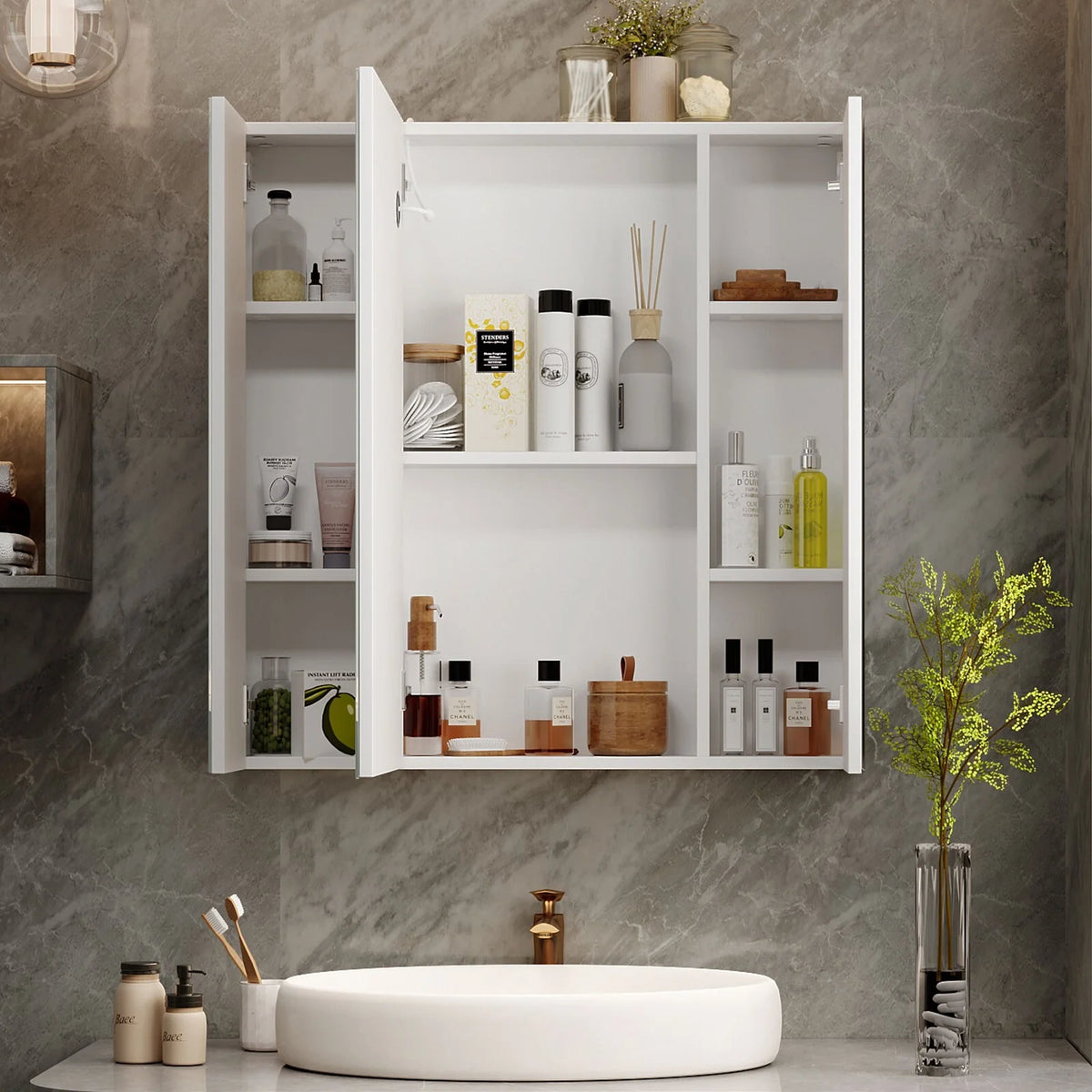 LED Lighted Medicine Cabinet With Mirror Large 3 Doors Medicine Cabinet Bathroom