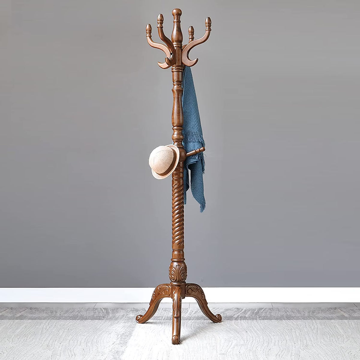 Vintage 79" Coat Tree Stand Heavy Duty Freestanding Clothes Hat Coat Rack Stand with 8 Hooks