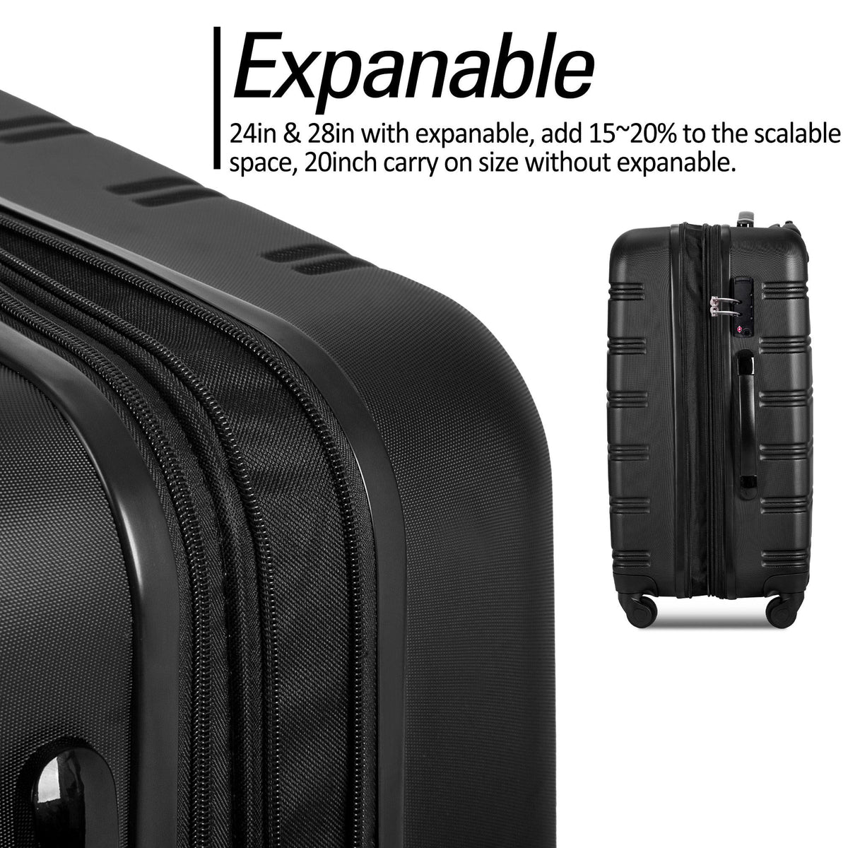 3 Piece Luggage Set Hardside Spinner Hardshell Suitcase with TSA Lock 4-Wheel Upright Luggage for 360 Degree Movement (20/24/28), Purple