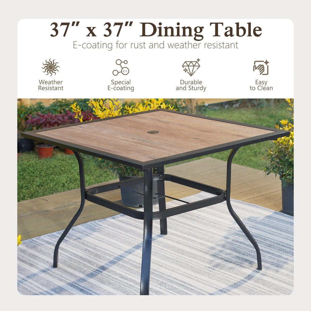 Alpha Joy 8-Piece Outdoor Patio Dining Set with 13 ft Umbrella, Rattan Chairs & Rectangle Table Set for 6, Beige Umbrella