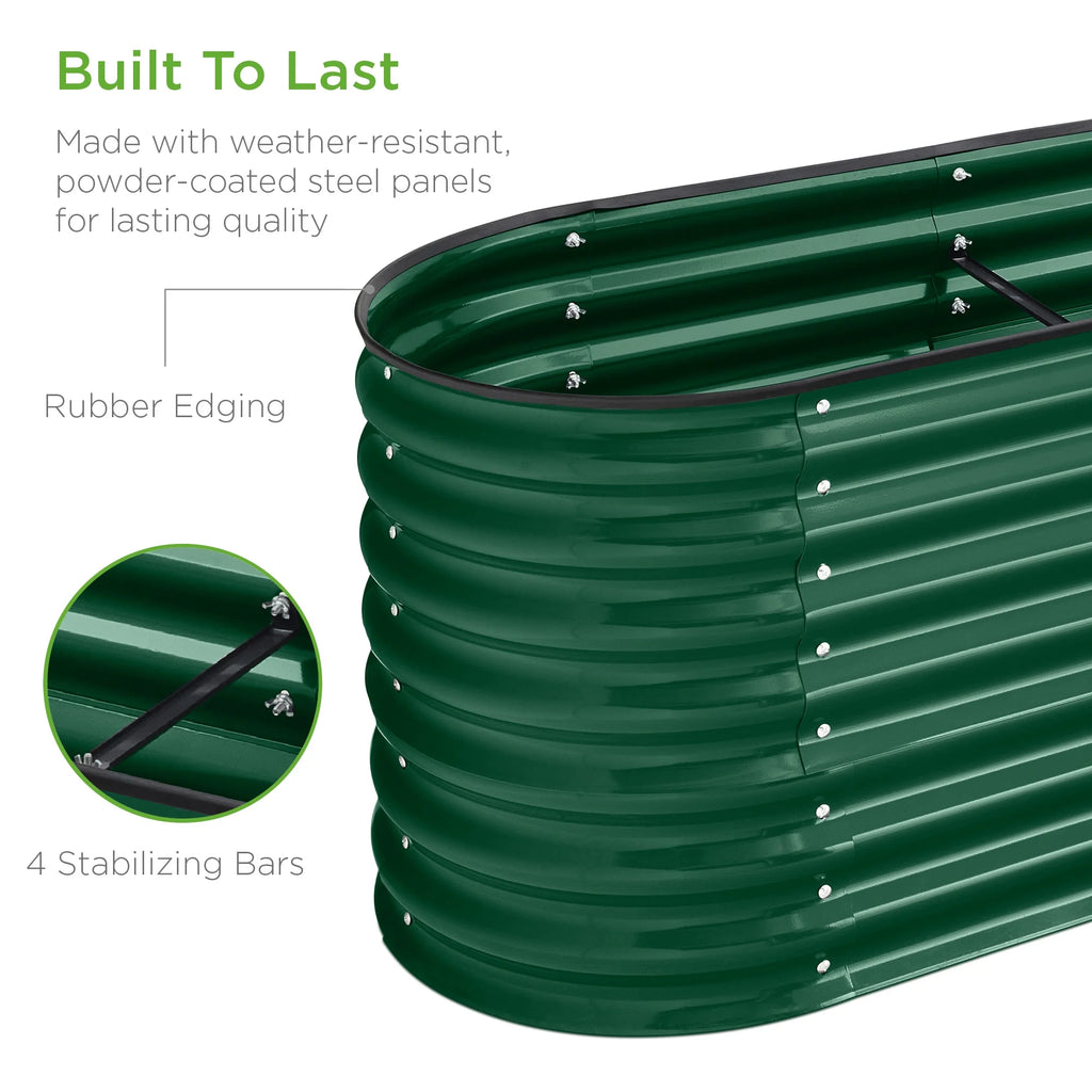 Best Choice Products 8x2x2ft Metal Raised Garden Bed, Oval Outdoor Planter Box w/ 4 Support Bars - Charcoal