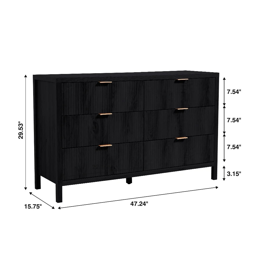 YOCWO Fluted Nightstand for Bedroom Set of 2 , Wood Bedside Table Set of 2 with Drawers, Black