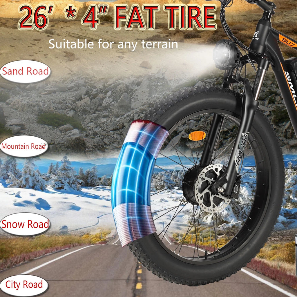 60V 25AH Battery Electric Bike for Adults,5000W Peak Dual Motor Ebike,AWD 21-Speed 50MPH Mountain Snow E-Bike with 26" x 4.0 Fat Tire, Long Range Mountain Dirt Bike for Off-Road Snow Sand