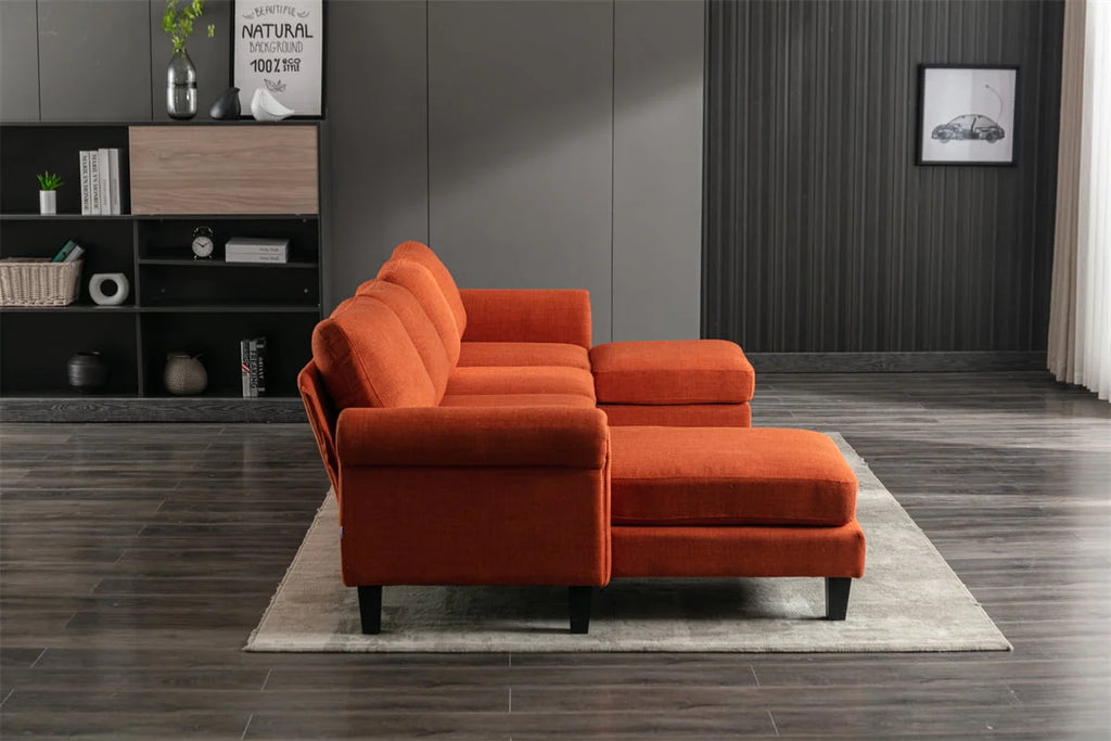 U-Shaped Sectional Sofa,Modular Sofa Set with Reversible Chaise and Ottoman,Living Room Sofa with Padded Cusions and Sturdy Legs,Multifunctional Sectional Sofa Couch for Living Room Office,Orange