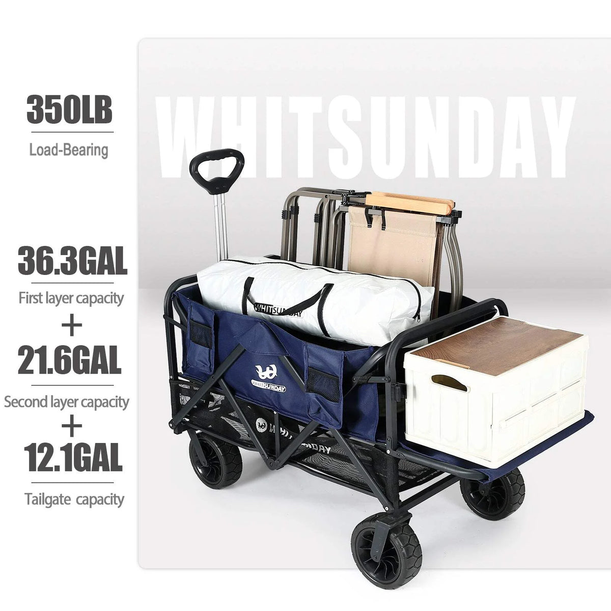 Collapsible Double Decker Wagon, Heavy Duty Foldable Wagon with All-Terrain Big Wheels, Beach Wagon for Camping, Sports, Shopping, Garden��