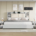 PLAUIN King Size Bed Frame with Storage Drawers, 47.2" Headboard and Wooden Platform, Grey