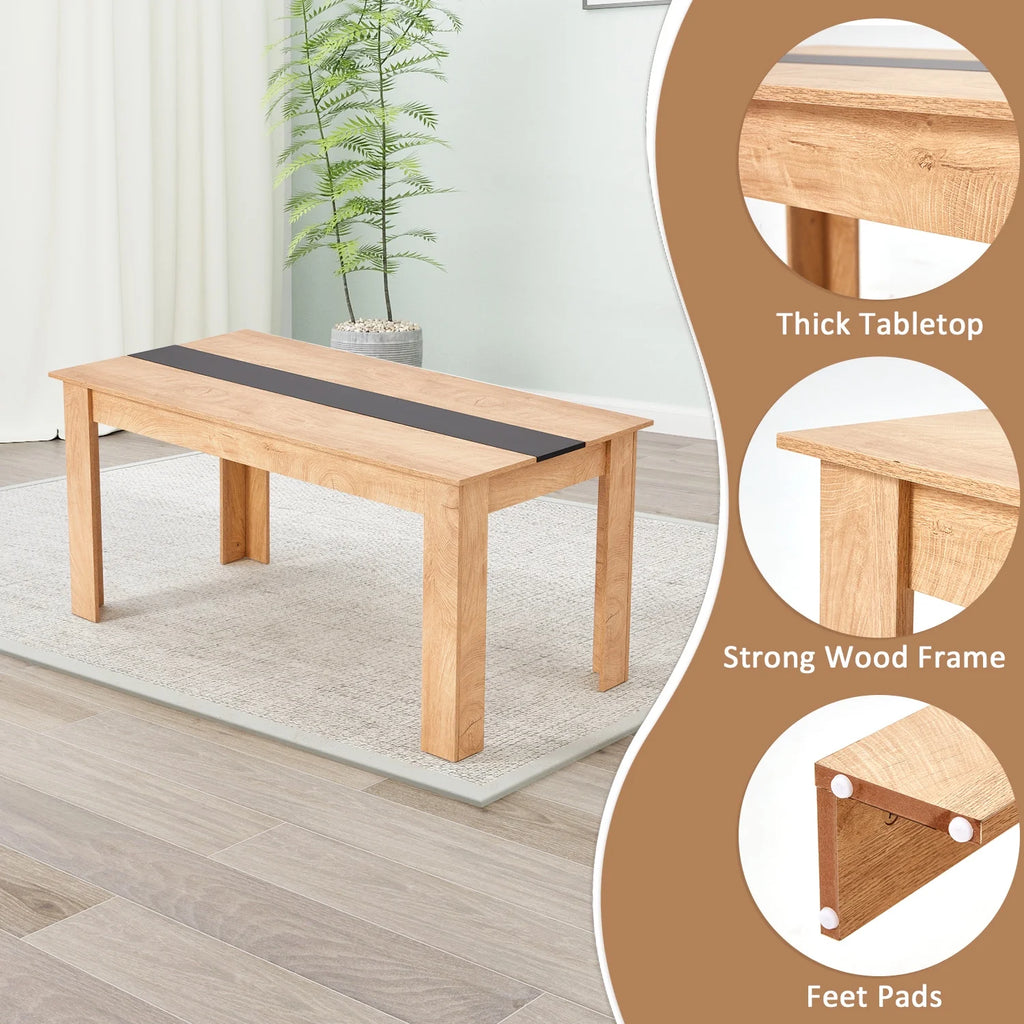 AVAWING 44" Dining Room Bench Set of 2, Wood & Linen Fabric Kitchen Benches, Beige & Natural