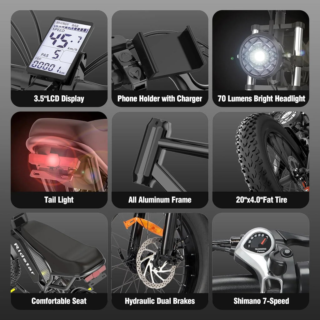 Ridstar Electric Bike for Adults,Peak 1500W 30MPH,48V 15.6Ah Electric Bicycle,Full Suspension Mountain Bike UL2849